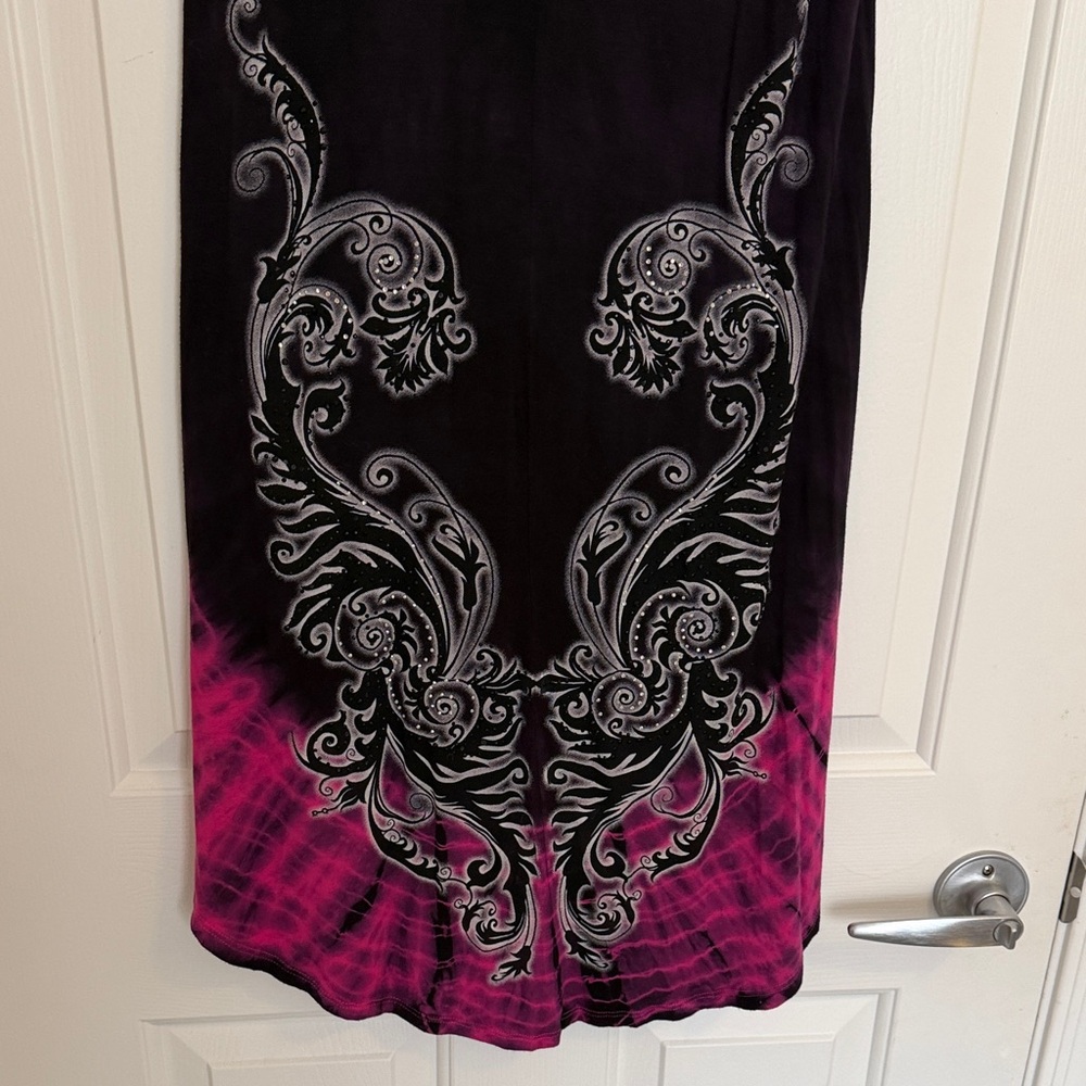 Vocal Black & Fuchsia High-Low Sleeveless Embellished Dress, XL - Picture 7 of 10